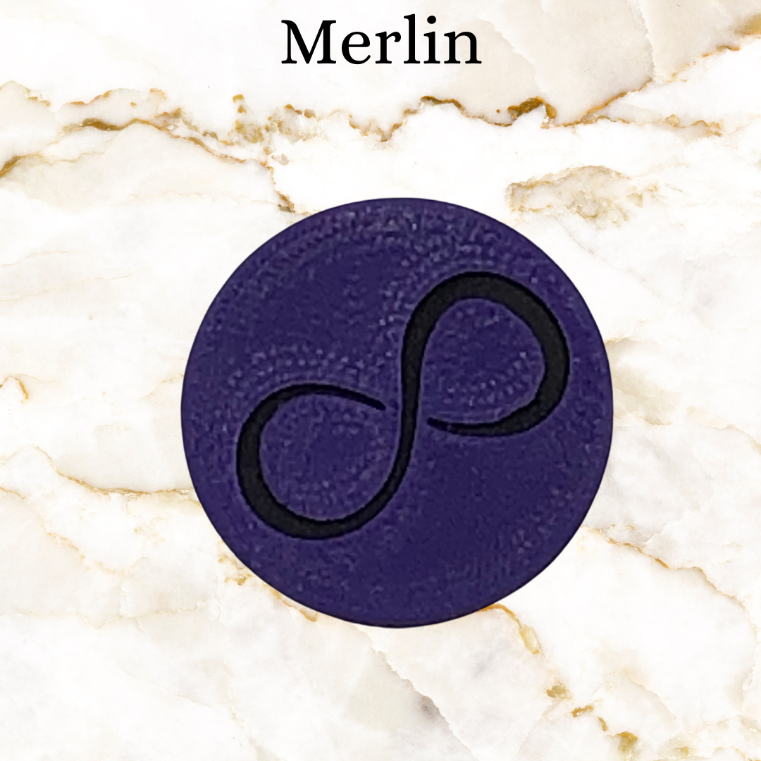 Line mark option for key chain - violet infinity symbol for line of Merlin