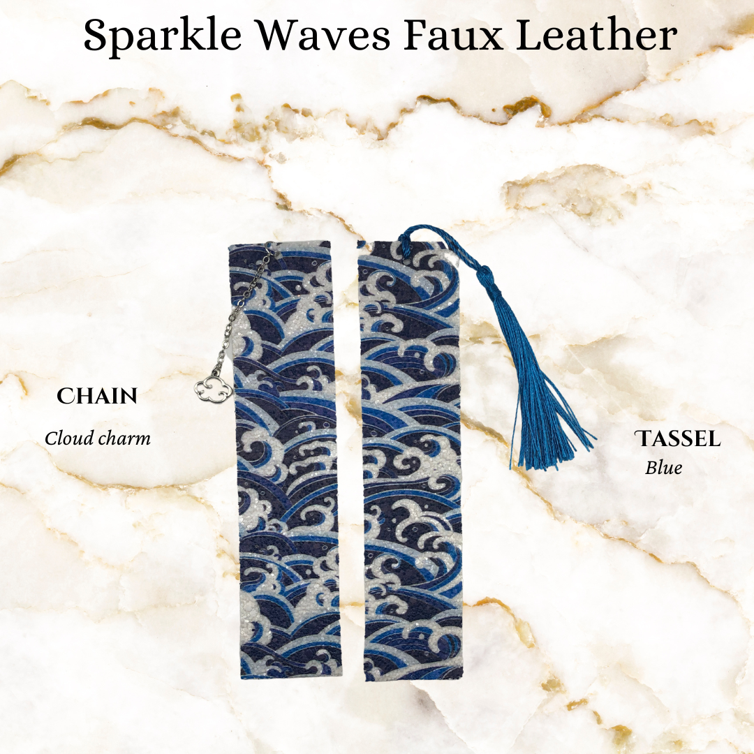 Sparkle waves faux leather book mark - 1 with a cloud charm and 1 with a blue tassel -