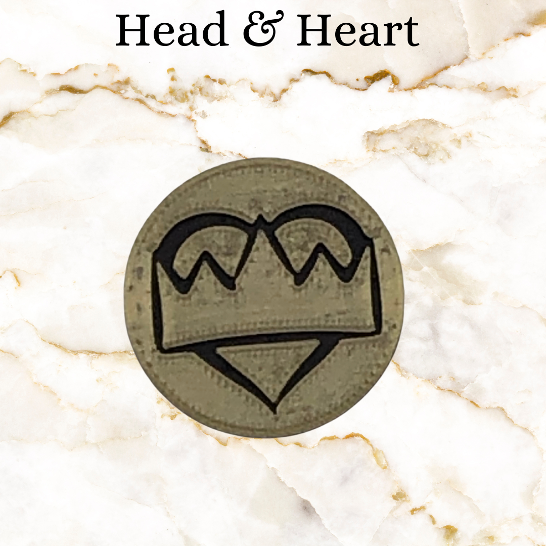 Line mark option for key chain - brass crown over a heart for the Head and Heart