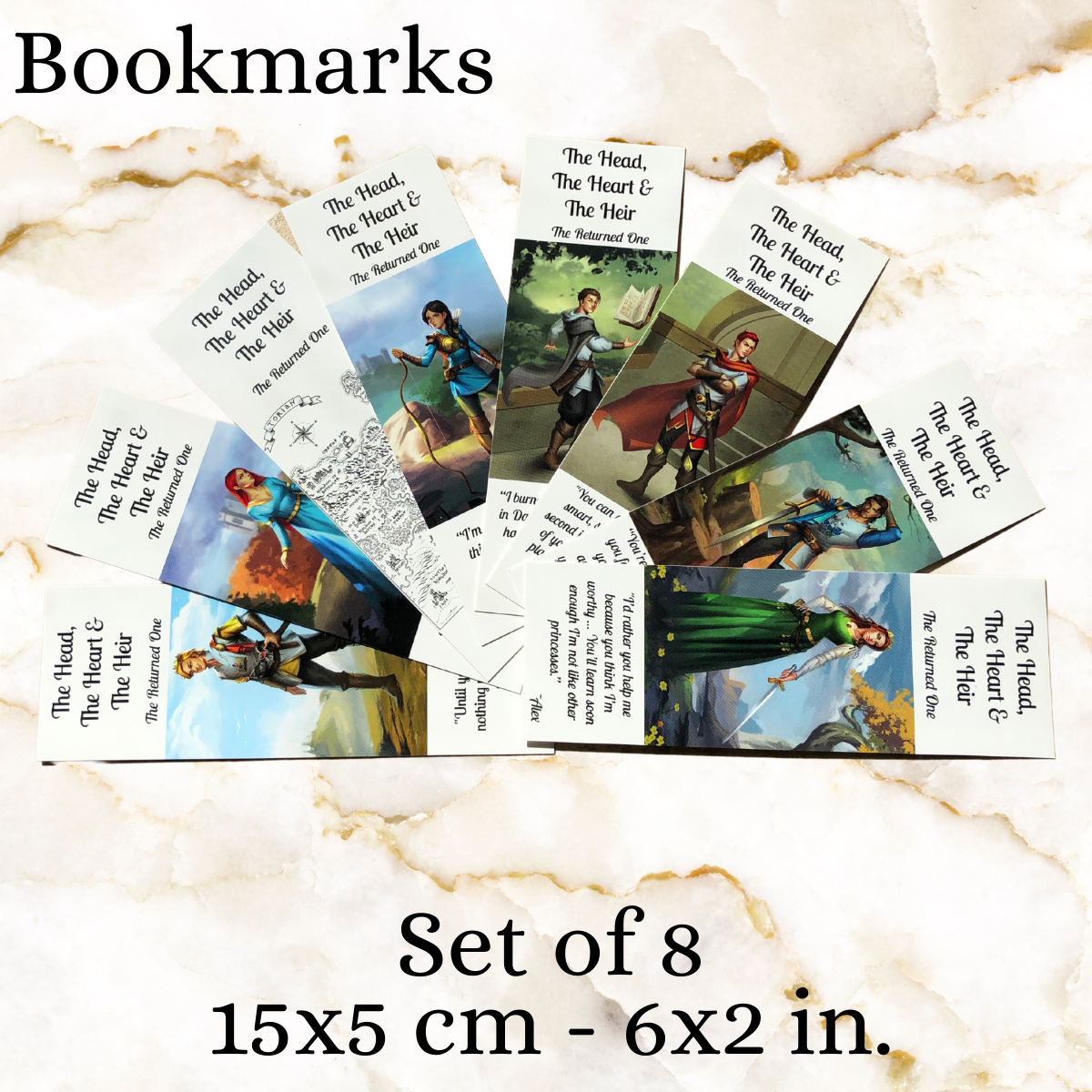 Image of all 8 booksmarks fanned out