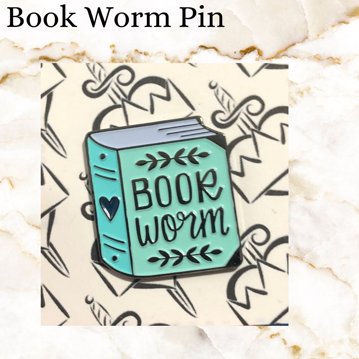 Book pin - greenish blue book - says Book Worm
